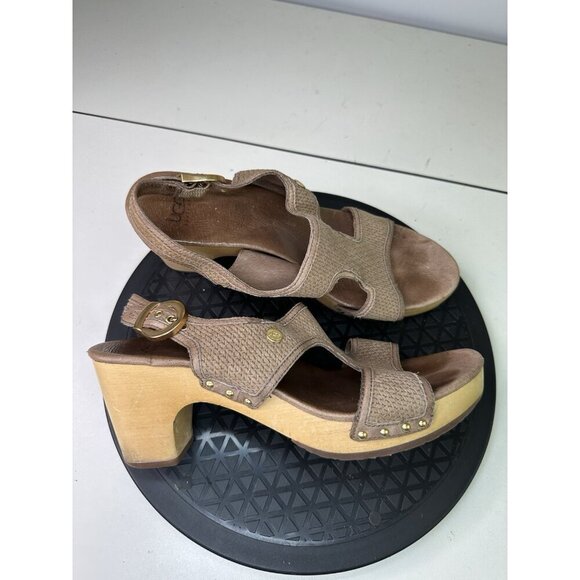 UGG Lomita Sandals Clogs Shoes Womens Size 8 Brown Leather Studded Buckle 3148 - Picture 1 of 11